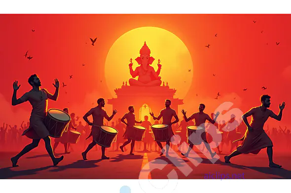 Ganesh Chaturthi Celebration with Drummers at Sunset