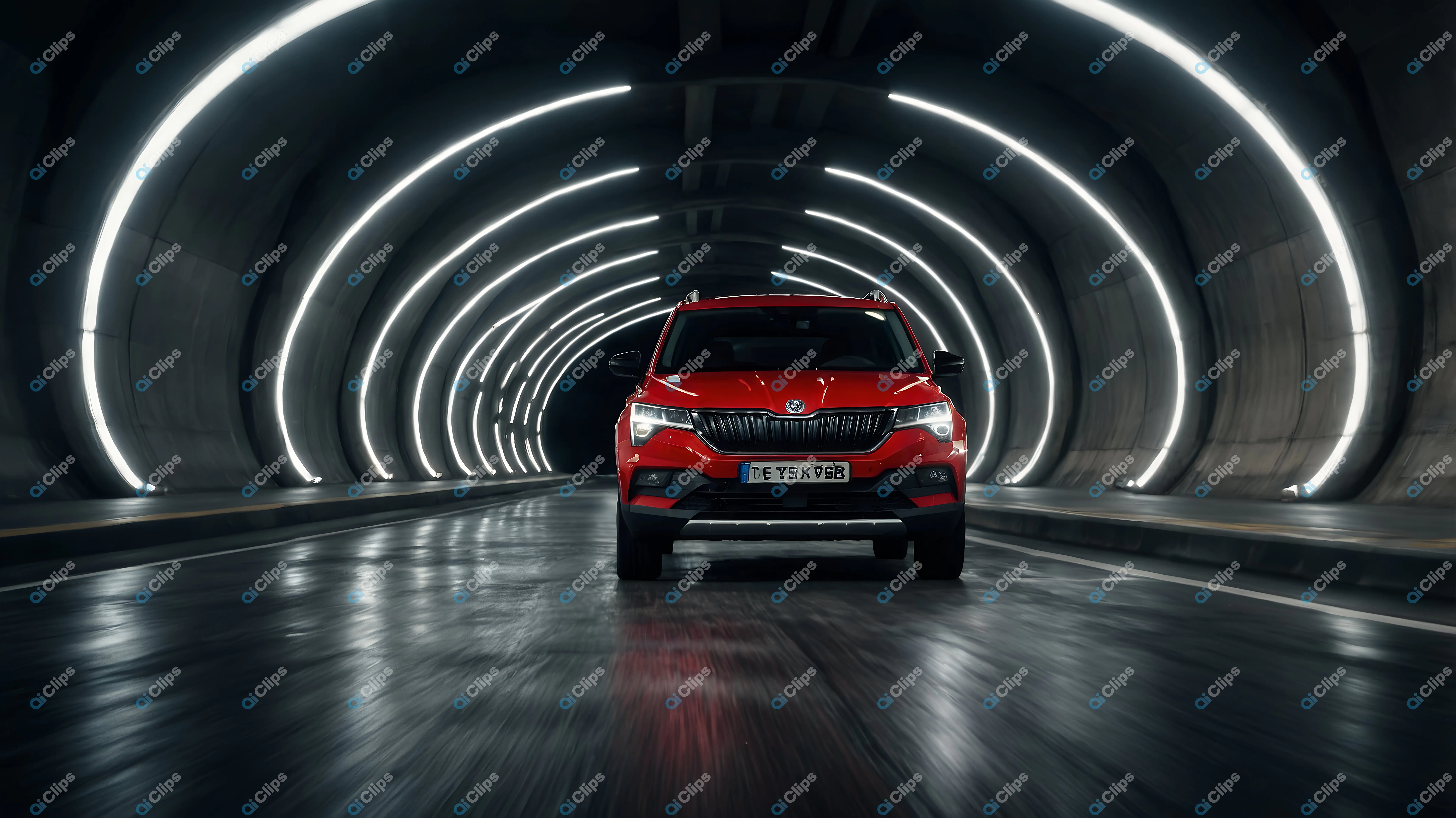 Red SUV in Tunnel
