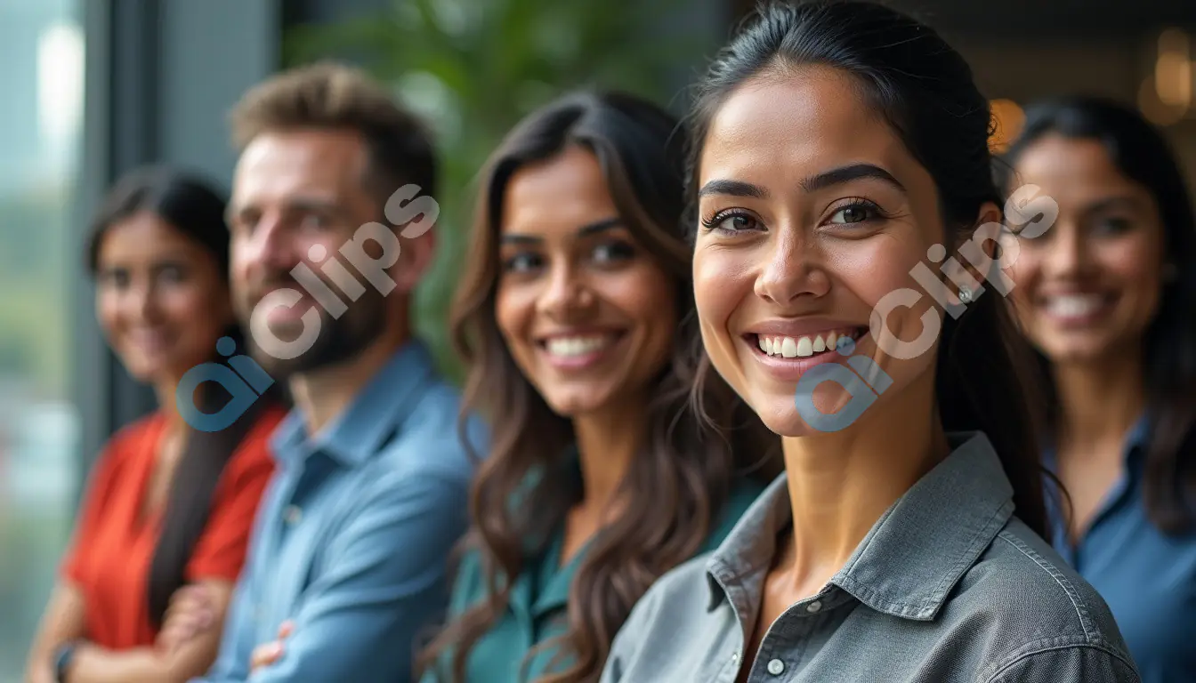 Professional Team in Focus - Business Group with Smiling Woman