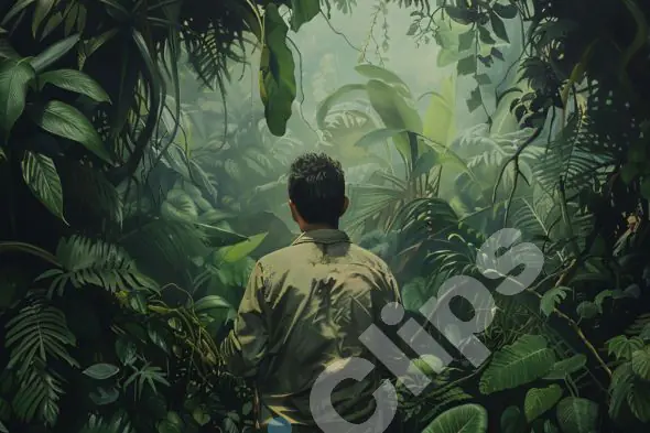 Man in Lush Jungle