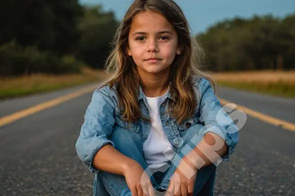 Girl in Denim on Road