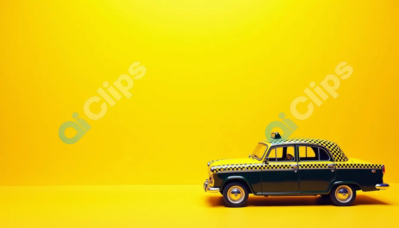 Iconic Indian Taxi on Yellow Background