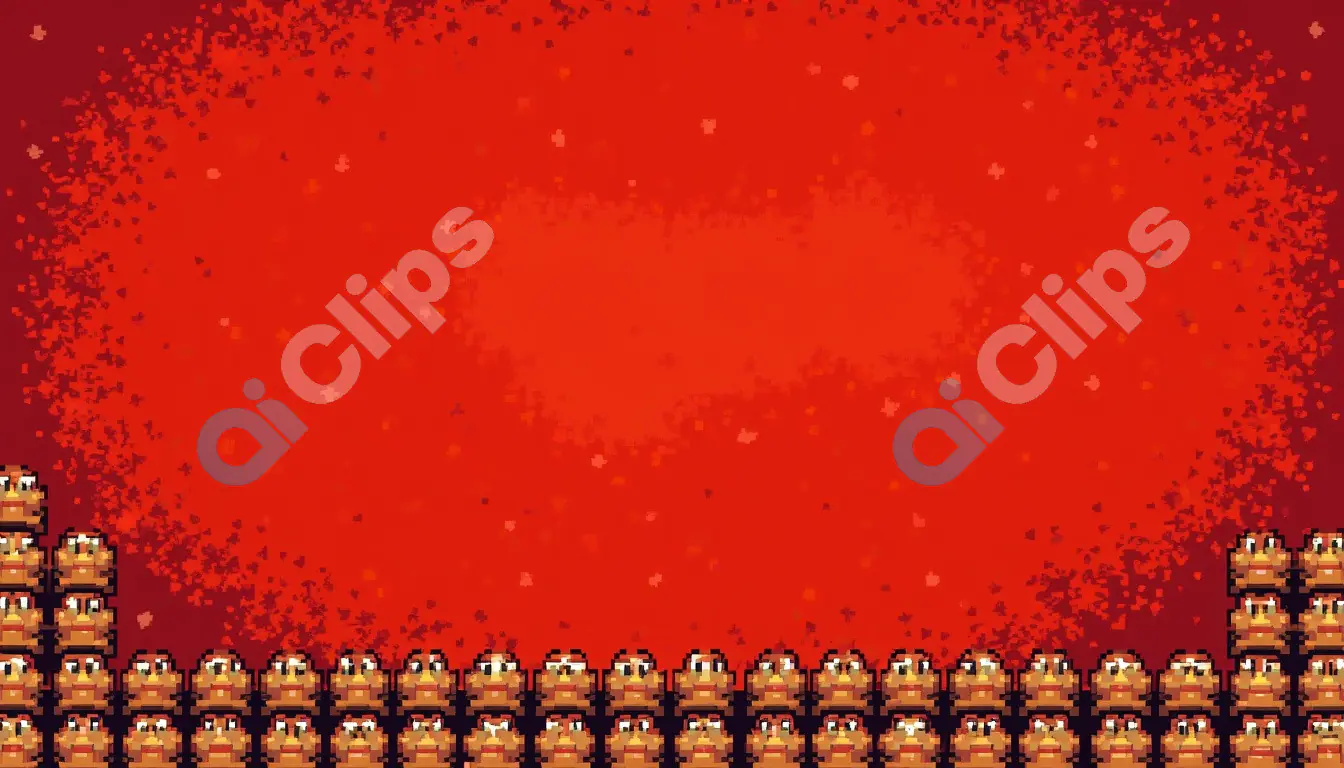 Retro Pixel Art Red Background with Character Sprites