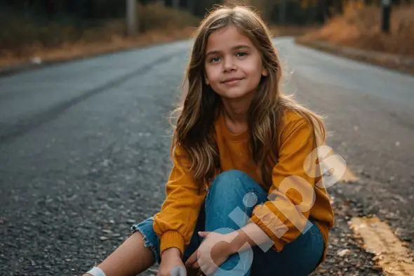 Girl Sitting on Road