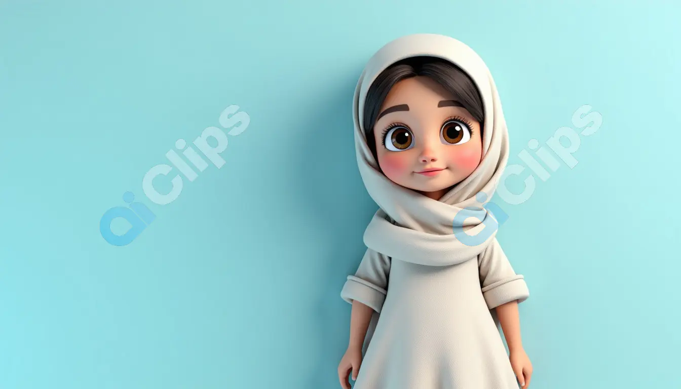 Adorable Hijabi Girl with Full-Length Dress - Cute Cartoon Character