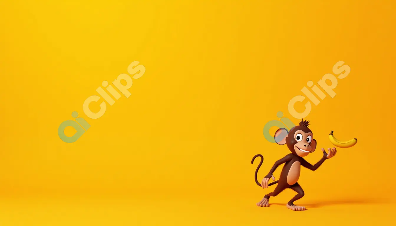 Playful Cartoon Monkey with Banana on Yellow Background