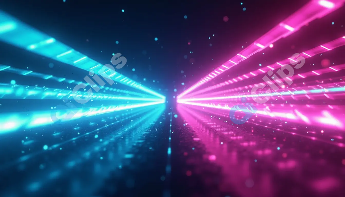 Neon Light Tunnel with Blue and Pink Glowing Streaks