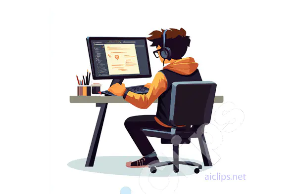Illustration of Developer Working at Desk
