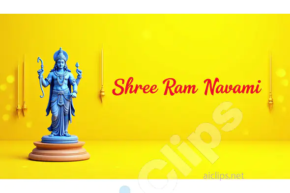 Shree Ram Navami with Blue Lord Rama Statue and Yellow Background