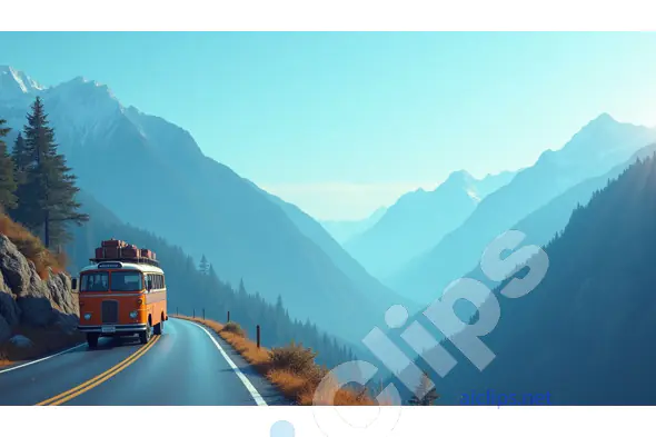 Vintage Bus on a Scenic Mountain Pass