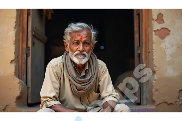 Thoughtful Elderly Man with Traditional Tilak Mark