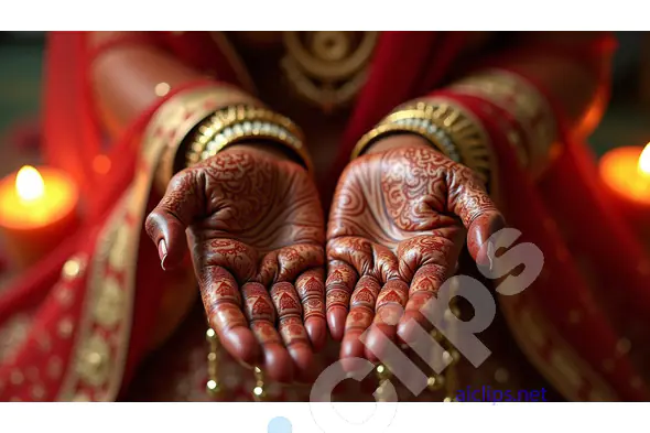 Indian Bride's Mehndi Hands in Traditional Attire