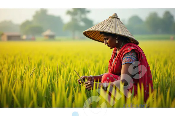 Indian Woman Working in Paddy Field