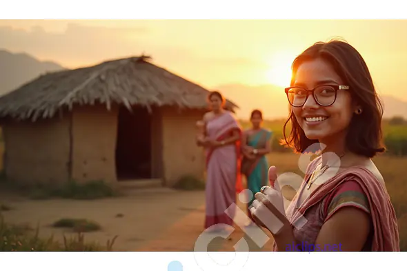 Young Indian Woman in Rural Village at Sunset