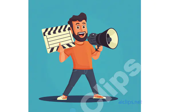 Cartoon Filmmaker with Clapperboard and Megaphone