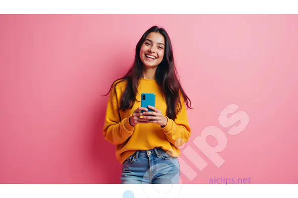 Smiling Young Woman with Smartphone - Casual Lifestyle Portrait