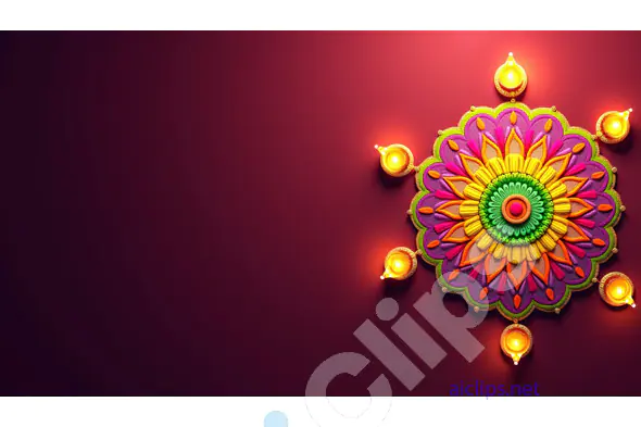 Colorful Diwali Rangoli with Traditional Diyas