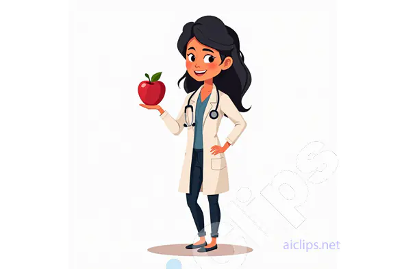 Female Doctor with Apple Illustration - Nutrition and Health