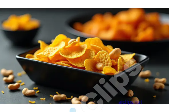 Crispy Snacks in Black Bowl with Peanuts