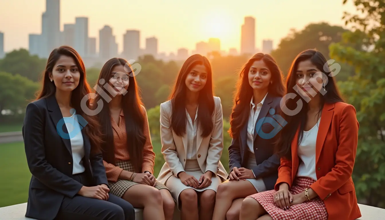 Indian Businesswomen Team Outdoor at Sunset