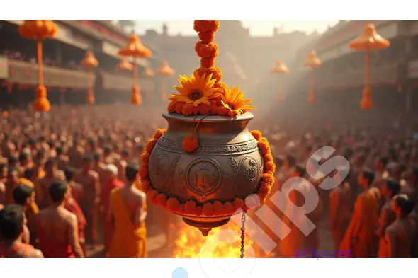 Hindu Ritual Kalash with Marigold Garland - Grand Indian Festival
