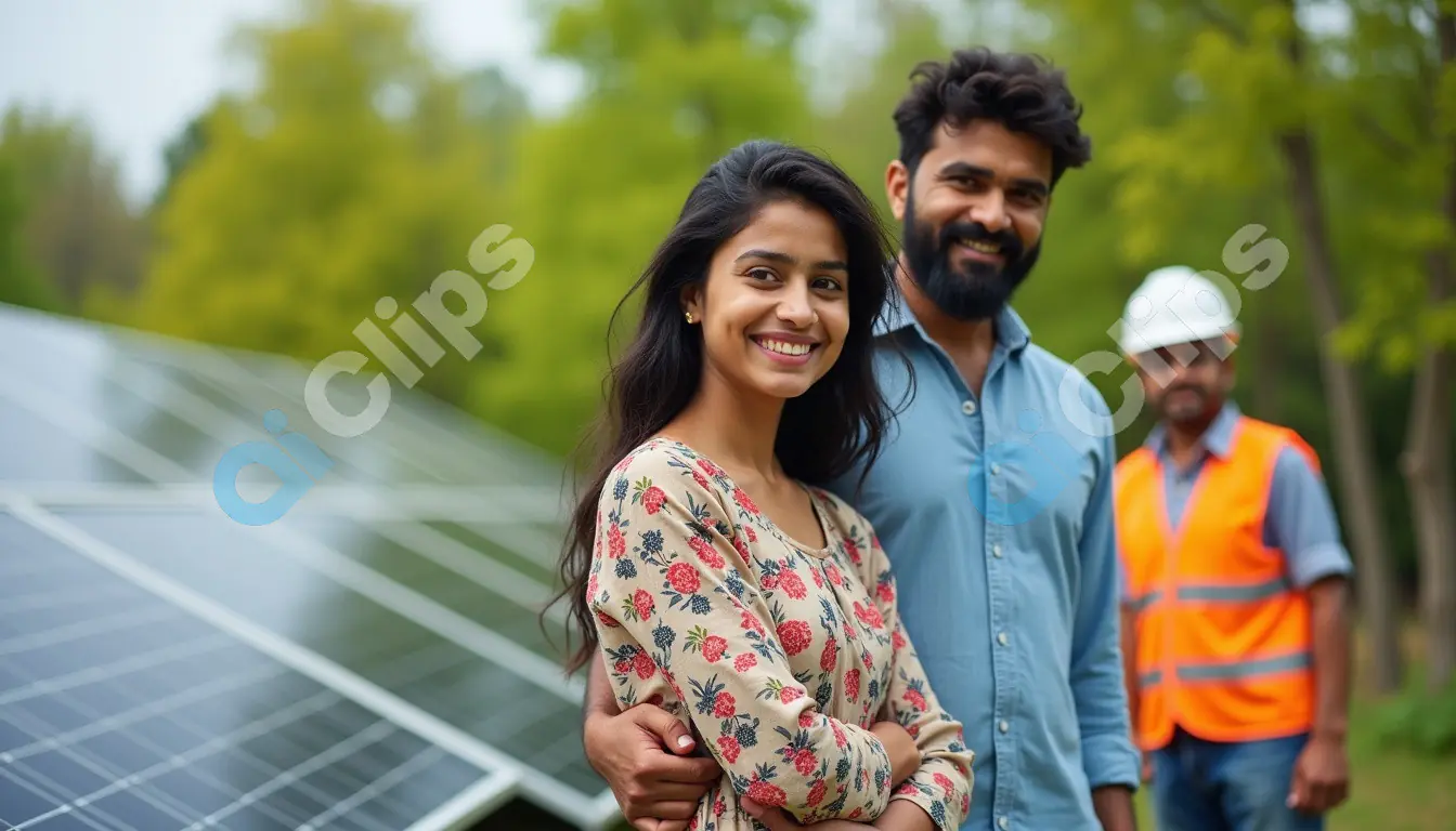 Sustainable Energy: Happy Couple with Solar Panels