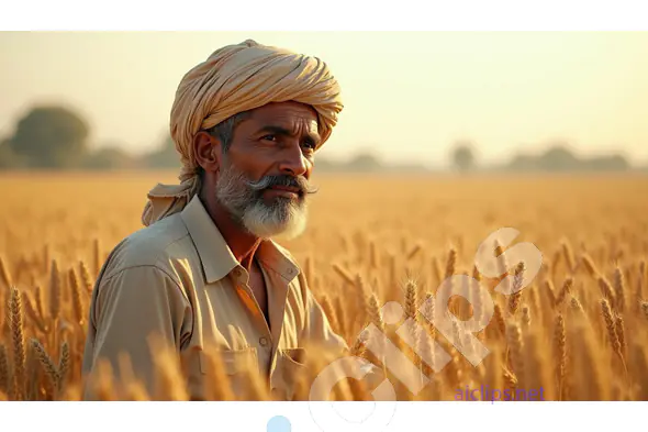 Portrait of an Elderly Indian Farmer in Golden Wheat Fields