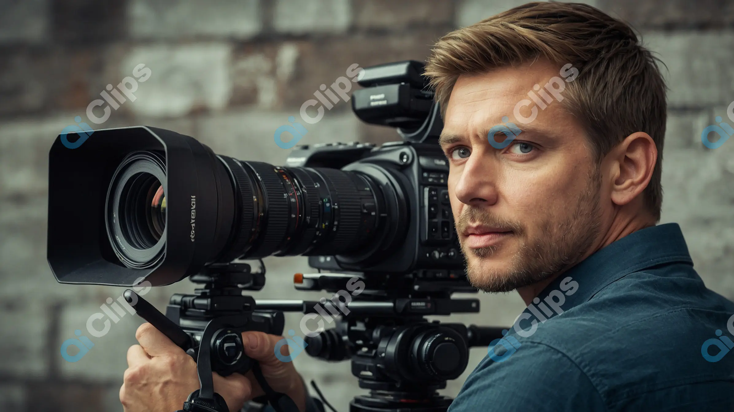 Professional Cameraman Filming in Urban Setting - Close-Up Shot