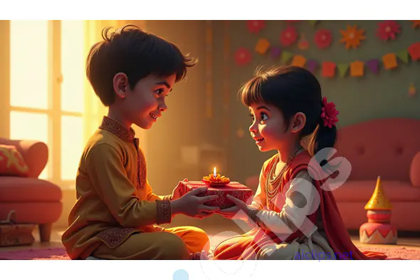 Children Celebrating Diwali with Traditional Gift Exchange