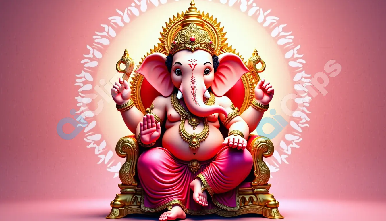 Lord Ganesha Digital Illustration on Pink Background