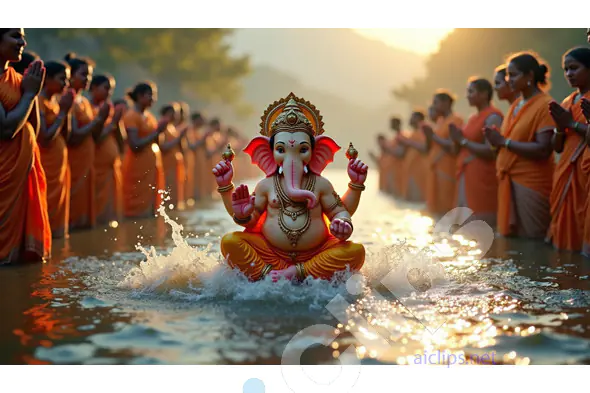 Divine Ganesha Immersion Ceremony at Sunset