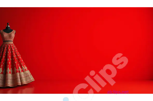 Traditional Indian Lehenga on Mannequin Against Bold Red Background