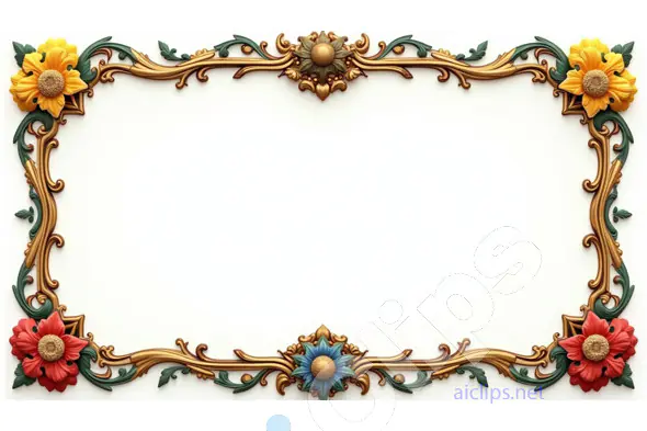 Ornate Floral Border with Gold and Colored Flowers
