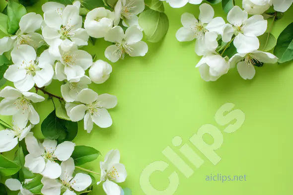 White Blossoms on Green Background