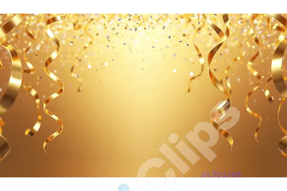 Golden Confetti and Streamers Celebration Background