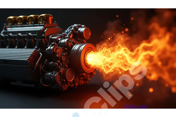 Futuristic Engine with Fiery Plasma Exhaust - High-Tech Power Illustration