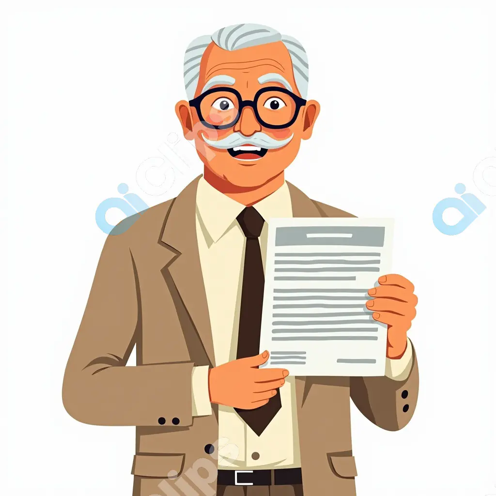 Elderly Businessman Holding Document Vector Illustration