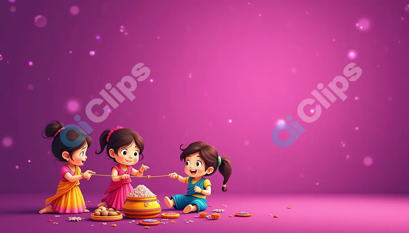 Cartoon Kids Celebrating Festival with Traditional Sweets