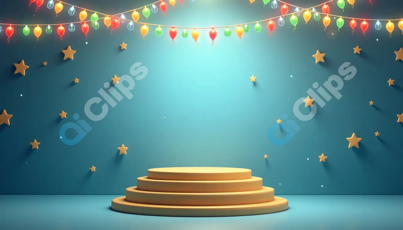 Festive Celebration Stage with Balloon Lights and Stars