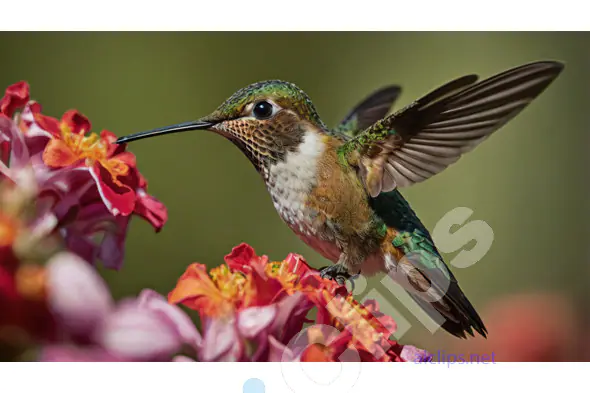 Hummingbird with Red Flowers