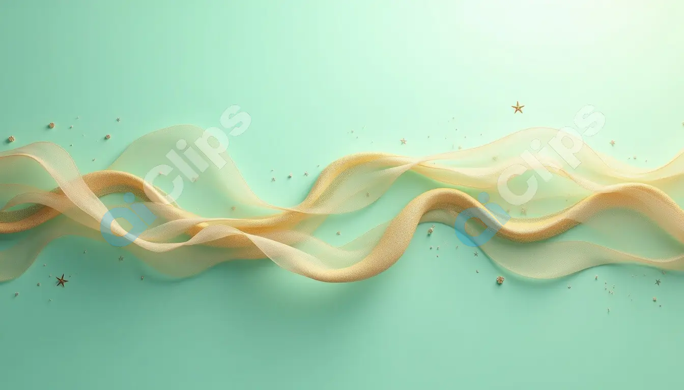 Mint Green Background with Flowing Gold Mesh and Star Accents