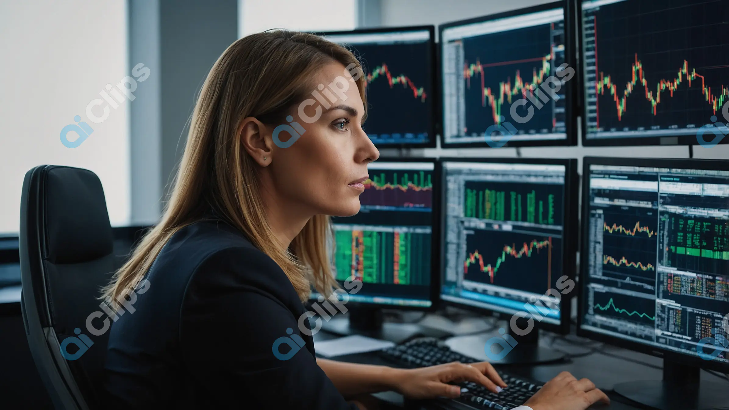 Focused Female Stock Trader