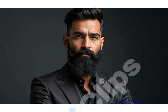 Confident Bearded Indian Man in Black Suit - Stylish Modern Portrait