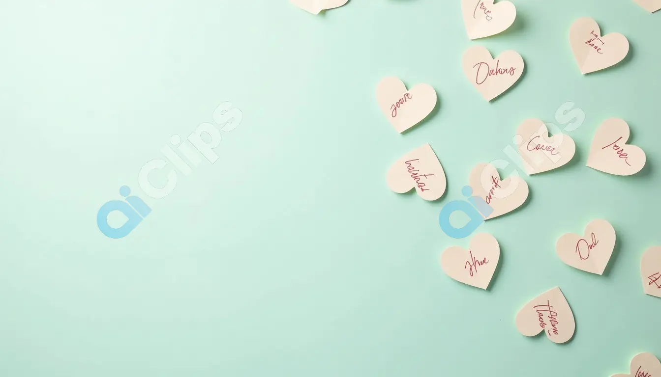 Handwritten Heart-Shaped Notes on Mint Green Background