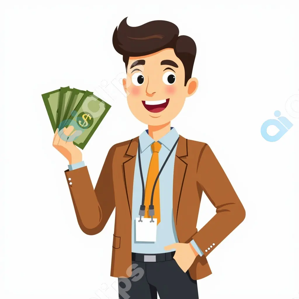 Happy Businessman Holding Money Vector Illustration