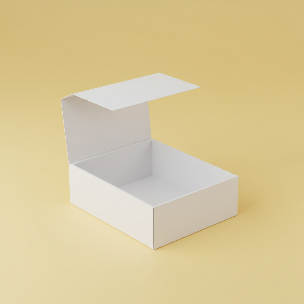 White Open Box on Yellow Background
