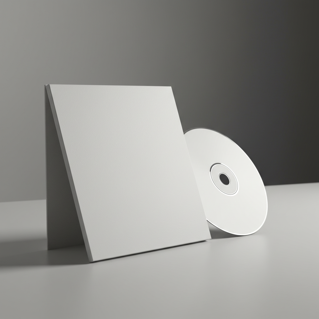 Blank CD with Minimalist Square Paper Case on Gray Background