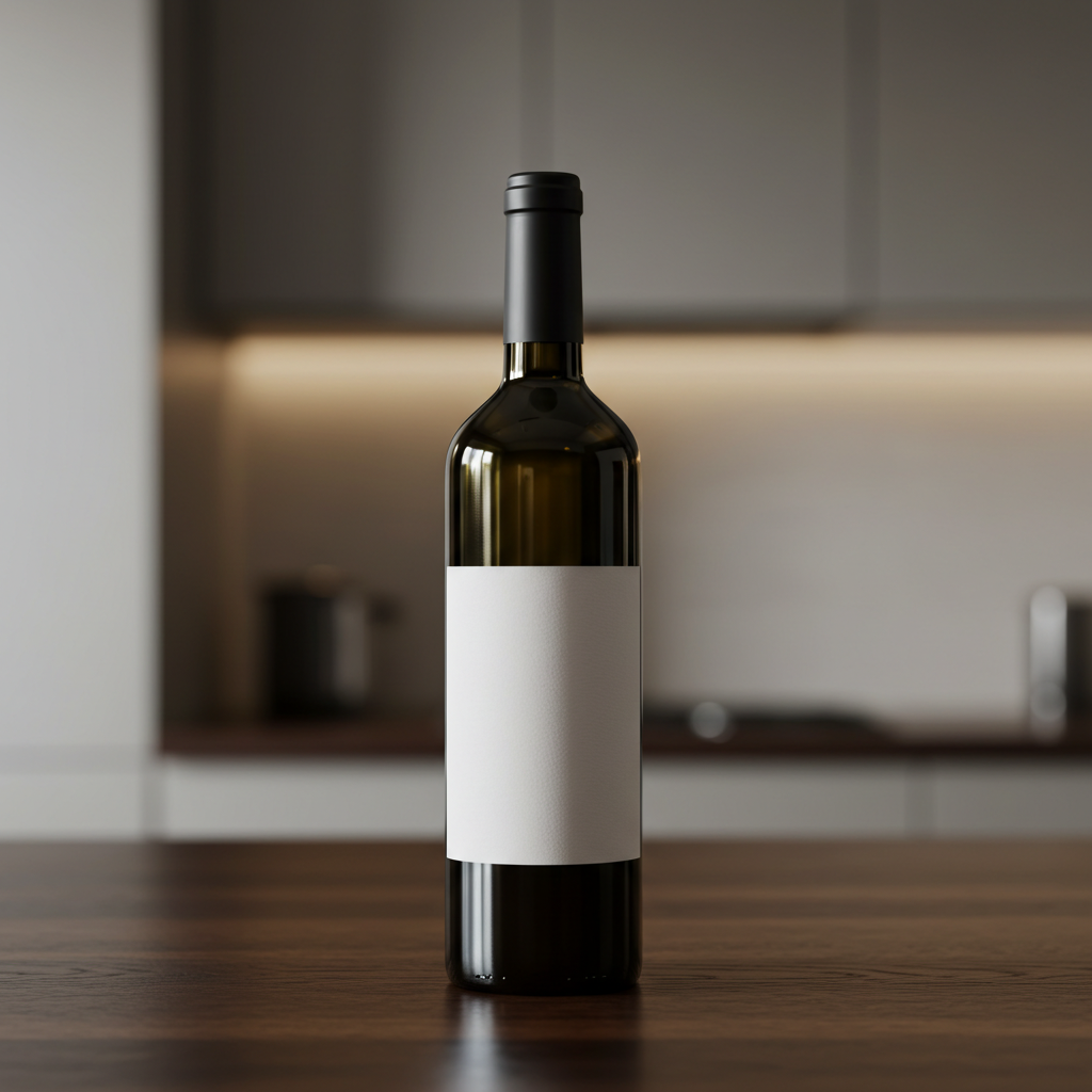 Bottle of Wine on Kitchen Countertop