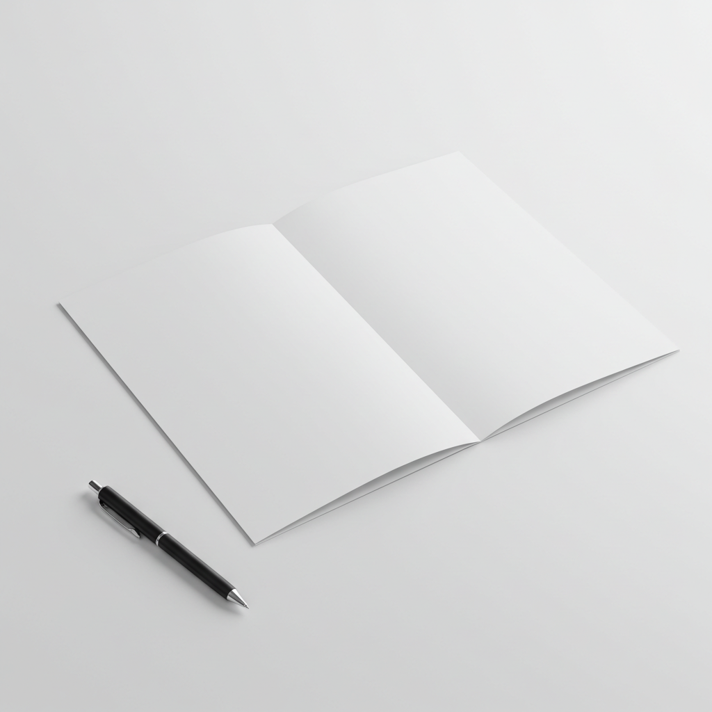 Open Notebook with Pen on White Background
