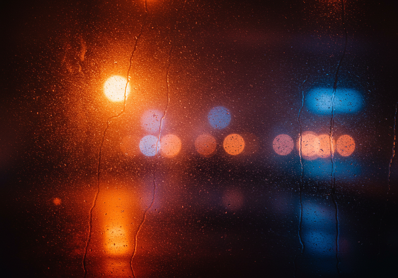 Raindrops on Glass with Vibrant City Lights in Background